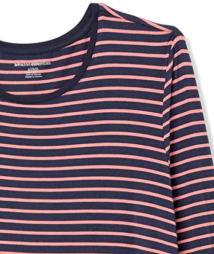 Amazon Essentials Vestido de Swing de Manga Larga con Cuello Redondo Dresses, Rayas Finas Coral Azul Marino, 36-38