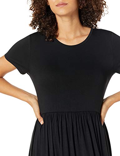 Amazon Essentials – Vestido largo de manga corta con cintura ceñida para mujer, Negro, US M (EU M - L)