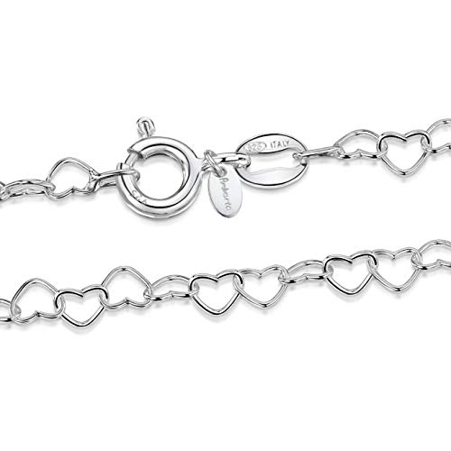 Amberta Cadena Corazón en Plata de Ley 925 para Mujer 3 mm: 60 cm