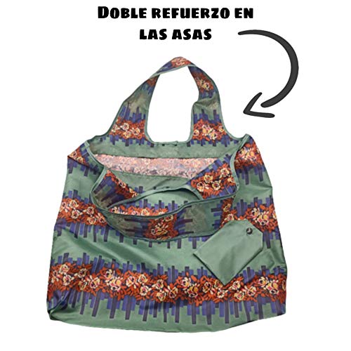 Amichi Pack 4 Bolsas de compra Reutilizable, Saco de la compra ,Bolsa de la compra, supermercado ecológica, Plegable, de tela