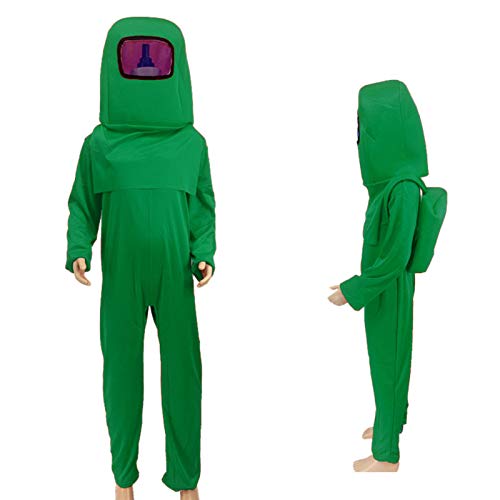 Among Us de Carnaval Disfraz,Chico/Chica para Manga Larga con Capucha ,Usado para Carnival Fiesta Navidad Festival Cospaly,Con Sombreros+Mono+Bolso,Regalo de Cumpleaños para Chico/Chica (Green, L)