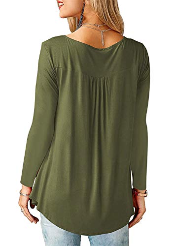 Amoretu Camisa Mujer Manga Larga Flare Blusa Verde Delgado Color Sólido Camisa Cuello en V Botones Top S