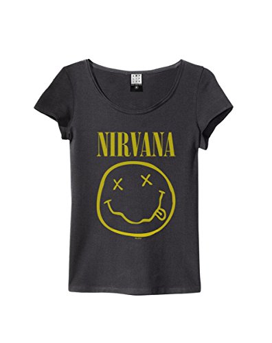 Amplified Camiseta para niña Nirvana Smiley Face gris oscuro L