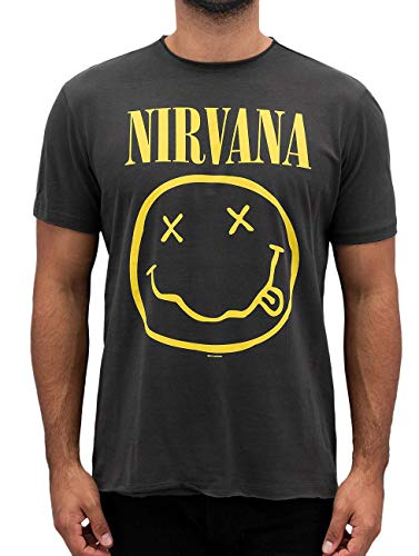 Amplified Nirvana-Smiley Camiseta, Gris (Charcoal CC), M para Hombre