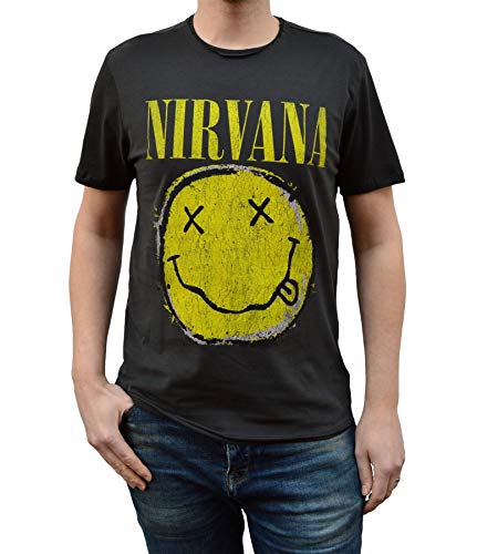Amplified Nirvana Worn Out Smiley - Camiseta unisex (talla XXL), color gris