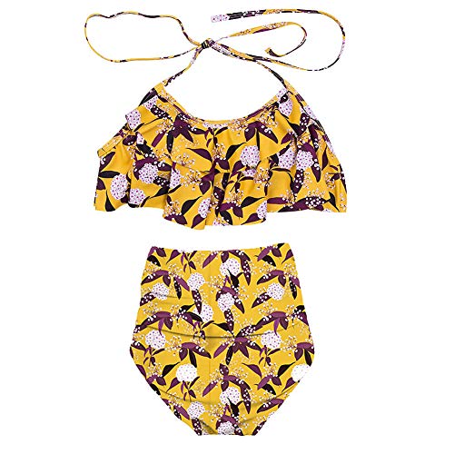 amropi Chest Ruffles Bikini Madre e Hija Conjunto Bañadores Trajes de Baño Flor Talla Grande Escotado Detrás 2PCS Mujer y Niña(Amarillo,7-8 años)