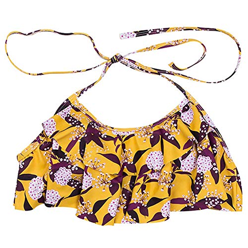 amropi Chest Ruffles Bikini Madre e Hija Conjunto Bañadores Trajes de Baño Flor Talla Grande Escotado Detrás 2PCS Mujer y Niña(Amarillo,7-8 años)