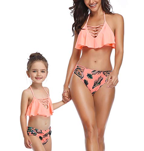 AmzBarley Traje de Baño Bañador de Mujer Tankini Push up Dos Piezas Conjuntos,Sexy Bikinis Mujer Braga Alta Cintura y Cuello Colgante Acolchado Bra Top con Volantes Set Verano Playa Ropa,344A/M