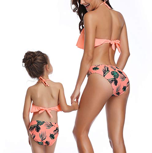 AmzBarley Traje de Baño Bañador de Mujer Tankini Push up Dos Piezas Conjuntos,Sexy Bikinis Mujer Braga Alta Cintura y Cuello Colgante Acolchado Bra Top con Volantes Set Verano Playa Ropa,344A/M