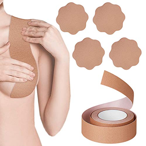 ANBET cinta para el cuerpo y juego de 2 pezones para cubrir pezones de grado médico Cinta para el pecho del pecho Pétalos de senos, cinta de levantamiento de senos para el pecho grande