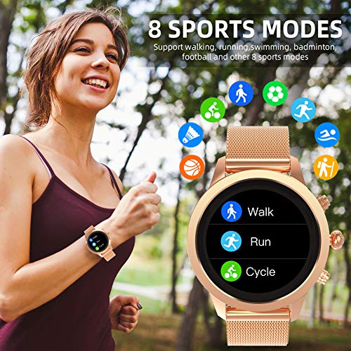 Aney Well Smartwatch Mujer, Reloj Inteligente IP68 impermeable, Monitor de Sueño y Caloría Pulsómetro, Notificaciones Inteligentes, Reloj Deportivo Mujer para Android iOS
