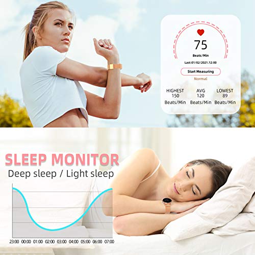 Aney Well Smartwatch Mujer, Reloj Inteligente IP68 impermeable, Monitor de Sueño y Caloría Pulsómetro, Notificaciones Inteligentes, Reloj Deportivo Mujer para Android iOS
