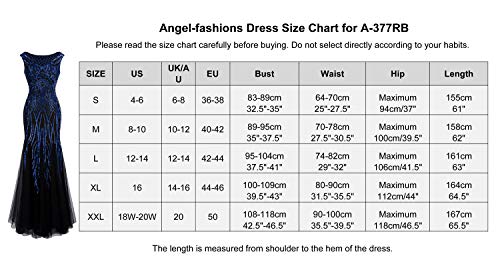 Angel-fashions Mujer Lentejuela Bateau Manga del casquillo Joven a la moda Sirena Vestido de noche (Large, Azul Negro)