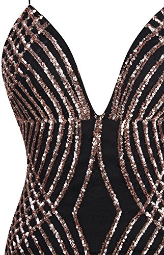 Angel-fashions Mujer Tirante de Espagueti Lentejuela Cuello en V Sirena Largo Vestido de Bola Xxlarge