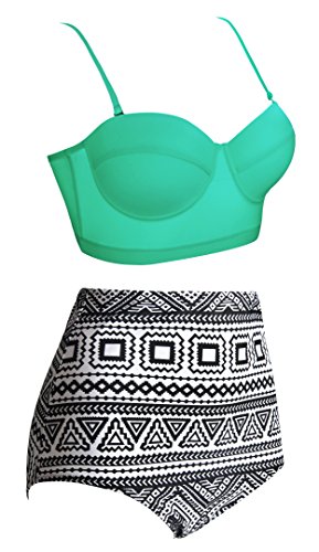 Angerella Mujer Vintage Geométrica de Impresión Inferior Talle Alto de los Bañadores del Bikini