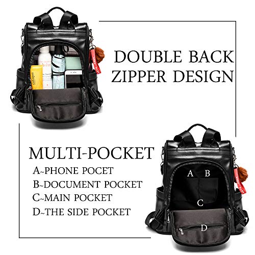 Anti-robo Mujer Mochila de Cuero de pu mochila de Bolsa de mano Mochilas Casual Bolsa de viaje Messenger Bag Backpack (Negro)