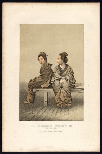 Antiguo ThePrintsCollector cruzerlite-mujeres-Kimono-vertical-Japón-Shimoda-Shizuoka-Otterloo-1860