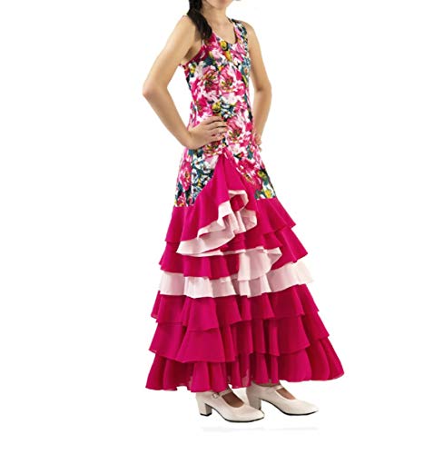 ANUKA Vestido de Mujer para la Danza Flamenco o sevillanas. Made in Spain (Rosa Fucsia, L)