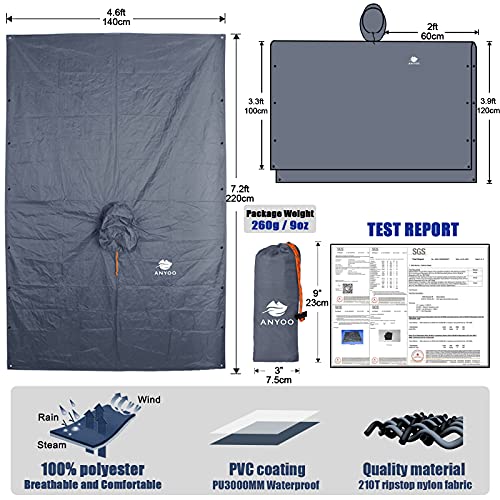 Anyoo Poncho de Lluvia Reusable de Ripstop transpirante Ligero a Prueba de Agua Multiuso Impermeable con Capucha de Lona de Tienda de Campaña Ideal para el Aire Libre Campamento Excursionismo y Pesca