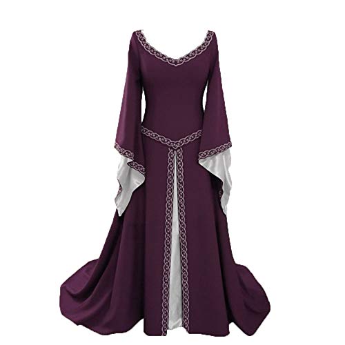 AnyuA Retro renacimiento medieval vestido de traje de manga larga gótica Embroideried los Púrpura, valor: púrpura
