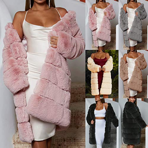 AOGOTO Abrigo de piel sintética de las mujeres de invierno cálido de manga larga acogedora difusa más el tamaño caliente chaqueta peluda larga Outwear parka
