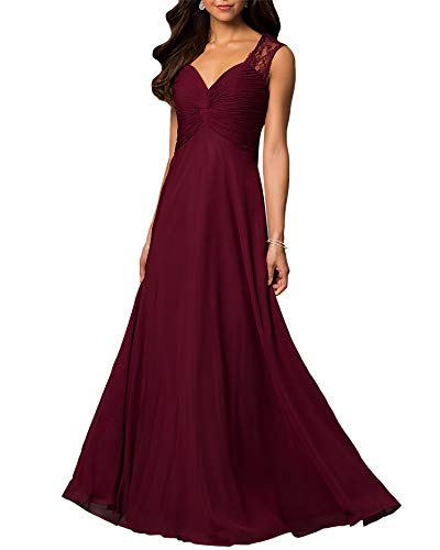 Aox Women Sin Mangas De Gasa Fruncido De Encaje Una Línea Maxi Vestido Elegante De Noche De Cóctel De La Falda Más El Tamaño De La Boda De