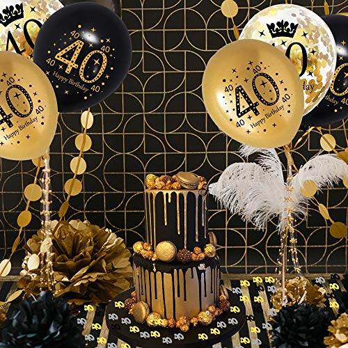 APERIL 40 Globos de Cumpleaños Negro Oro, 30 Piezas Globos Dorados Metalizados Globos Negros Globos de Confeti e 20g Confeti de Número 40 para 40 cumpleaños Hombre Mujer Aniversario Fiestas
