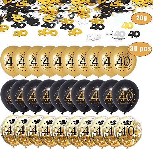 APERIL 40 Globos de Cumpleaños Negro Oro, 30 Piezas Globos Dorados Metalizados Globos Negros Globos de Confeti e 20g Confeti de Número 40 para 40 cumpleaños Hombre Mujer Aniversario Fiestas