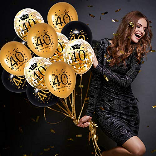 APERIL 40 Globos de Cumpleaños Negro Oro, 30 Piezas Globos Dorados Metalizados Globos Negros Globos de Confeti e 20g Confeti de Número 40 para 40 cumpleaños Hombre Mujer Aniversario Fiestas