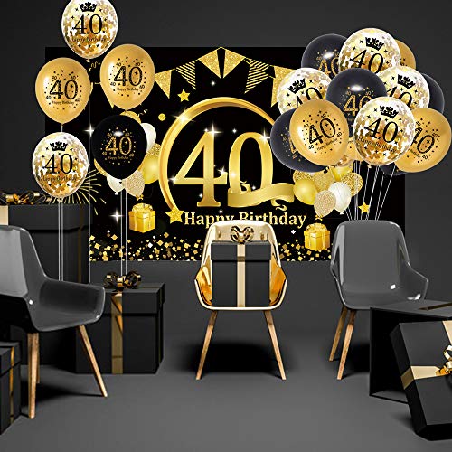 APERIL 40 Globos de Cumpleaños Negro Oro, 30 Piezas Globos Dorados Metalizados Globos Negros Globos de Confeti e 20g Confeti de Número 40 para 40 cumpleaños Hombre Mujer Aniversario Fiestas