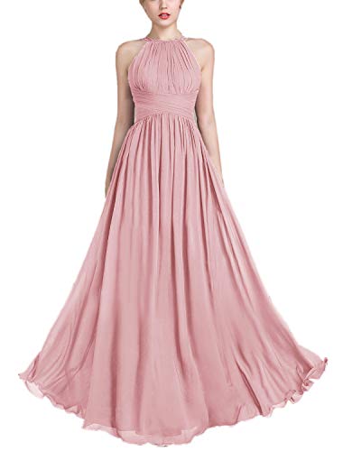 APXPF Vestido largo de gasa con cuello redondo y fruncido para mujer - rosa - 54