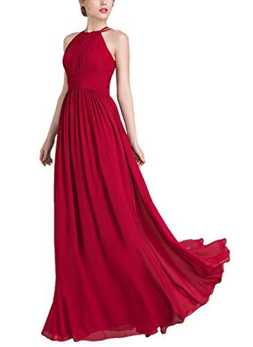 APXPF Vestido largo de gasa con cuello redondo y fruncido para mujer - rosa - 54