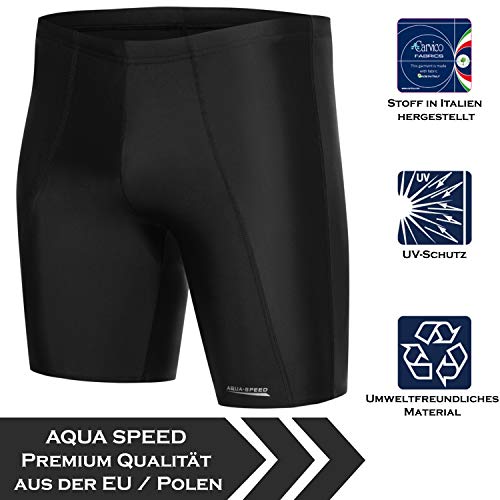 Aqua Speed Bañador Largo para Hombre | bañador Jammer hasta la Rodilla | Resistente al Cloro | protección UV | Negro | M