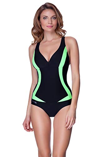 Aqua Speed Greta Bañador Mujer (3 Colores Disponibles Tallas 36-48), Color:01 / Color Negro y Verde, Tamaño:38
