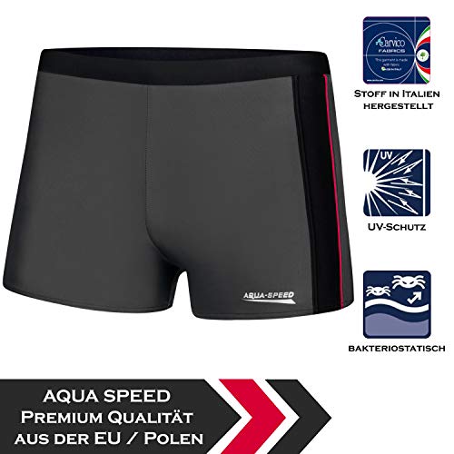 Aqua Speed Jason Mens Bañadores | Pantalones de baño para Hombres | Protección UV | 18 Gris - Negro - Rojo Tubería | Tamaño: XXL