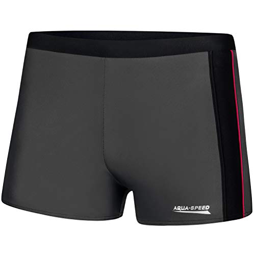 Aqua Speed Jason Mens Bañadores | Pantalones de baño para Hombres | Protección UV | 18 Gris - Negro - Rojo Tubería | Tamaño: XXL