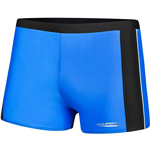 Aqua Speed Jason Mens Bañadores | Pantalones de baño para Hombres | Protección UV | 18. Ribetes Azules - Grises - Blancos | Tamaño: L