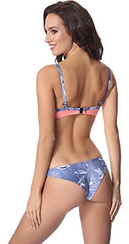 aQuarilla Bikini Trajes de Baño Dos Piezas Mujer AQ125(Azul Jeans/Salmón, EU 42=ES 44)