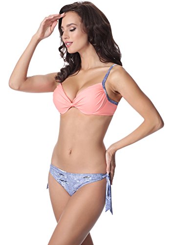 aQuarilla Bikini Trajes de Baño Dos Piezas Mujer AQ125(Azul Jeans/Salmón, EU 42=ES 44)
