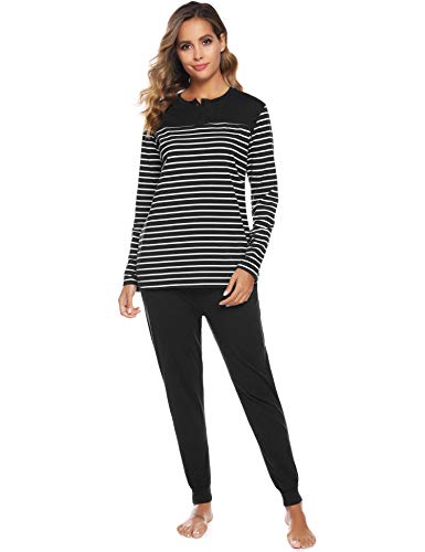 ARBLOVE Pijama Mujer Invierno Algodon 2 Piezas,Suave Cómodo Suelto y Agradable