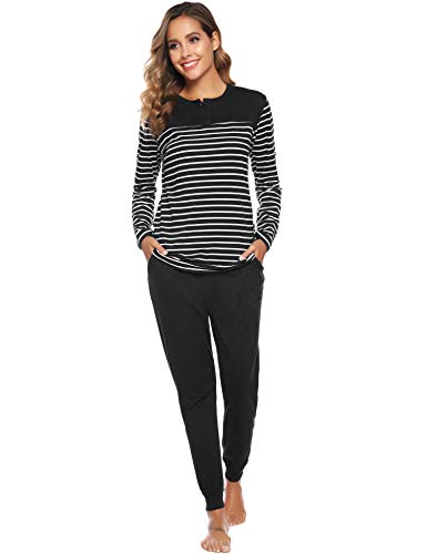 ARBLOVE Pijama Mujer Invierno Algodon 2 Piezas,Suave Cómodo Suelto y Agradable