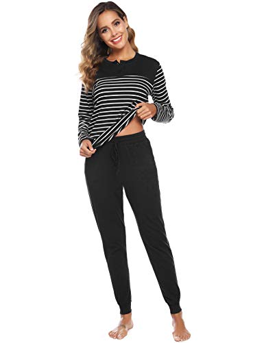 ARBLOVE Pijama Mujer Invierno Algodon 2 Piezas,Suave Cómodo Suelto y Agradable