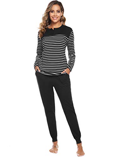 ARBLOVE Pijama Mujer Invierno Algodon 2 Piezas,Suave Cómodo Suelto y Agradable