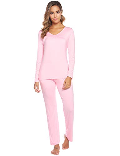 ARBLOVE Pijama Mujer Invierno Algodon 2 Piezas,Suave Cómodo Suelto y Agradable