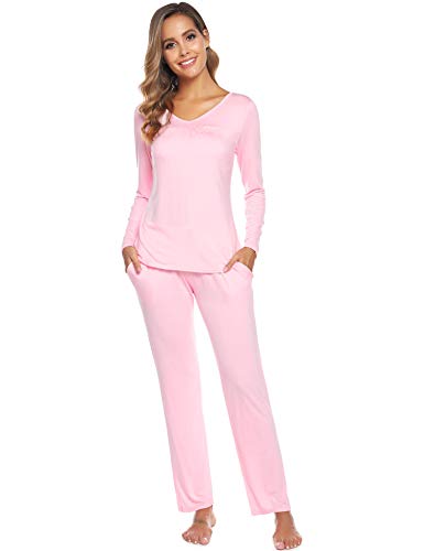 ARBLOVE Pijama Mujer Invierno Algodon 2 Piezas,Suave Cómodo Suelto y Agradable