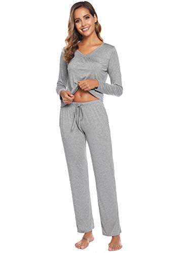 ARBLOVE Pijama Mujer Invierno Algodon 2 Piezas,Suave Cómodo Suelto y Agradable