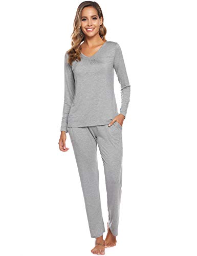 ARBLOVE Pijama Mujer Invierno Algodon 2 Piezas,Suave Cómodo Suelto y Agradable