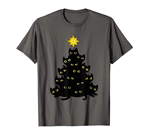 Árbol de la decoración de los gatos negros de la Navidad Camiseta