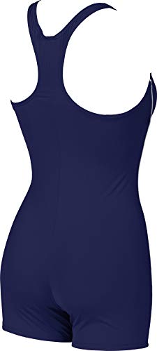 ARENA Bañador Deportivo para Mujer con Perneras Ajustadas, Mujer, Traje de baño de una Sola Pieza, 2A809, Azul Marino, Blanco, 46