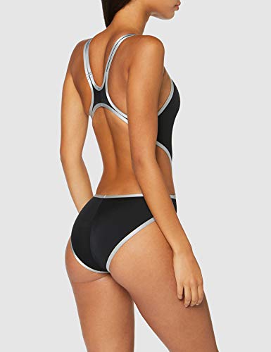 ARENA - Bañador deportivo para mujer, Mujer, Traje de baño de una sola pieza, 001198, Negro y plateado, 46